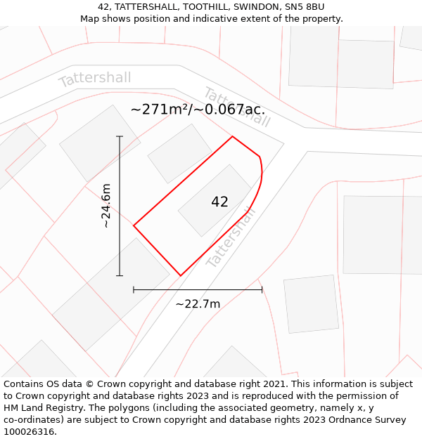 42, TATTERSHALL, TOOTHILL, SWINDON, SN5 8BU: Plot and title map