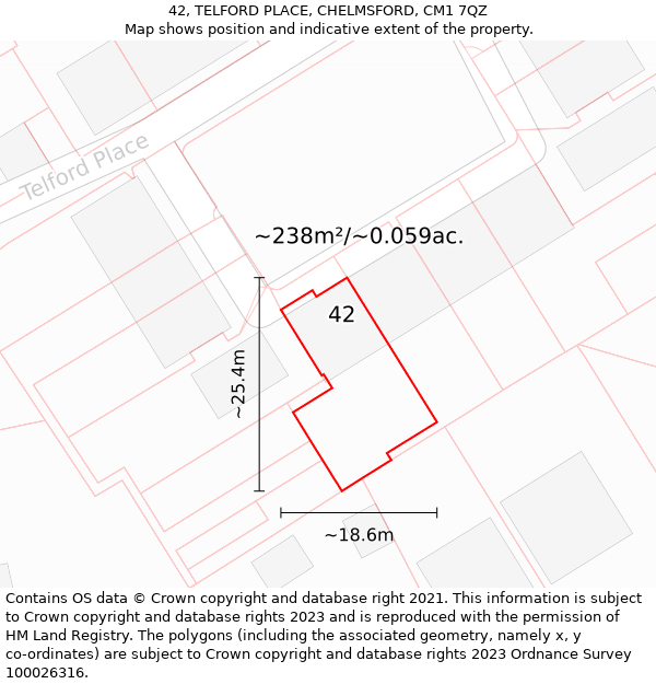 42, TELFORD PLACE, CHELMSFORD, CM1 7QZ: Plot and title map