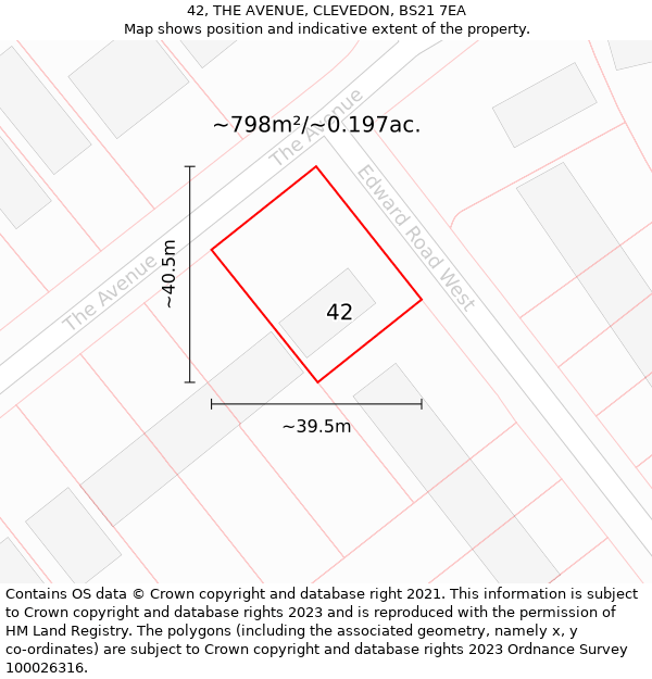 42, THE AVENUE, CLEVEDON, BS21 7EA: Plot and title map