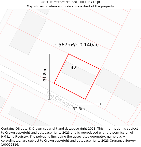 42, THE CRESCENT, SOLIHULL, B91 1JR: Plot and title map