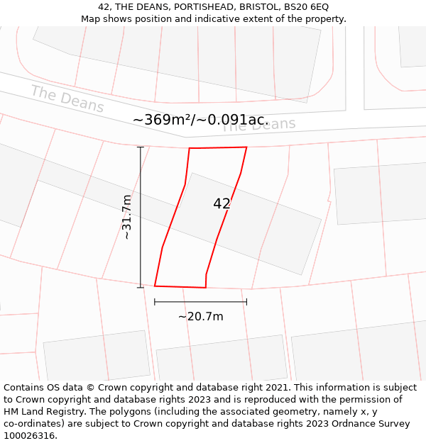 42, THE DEANS, PORTISHEAD, BRISTOL, BS20 6EQ: Plot and title map