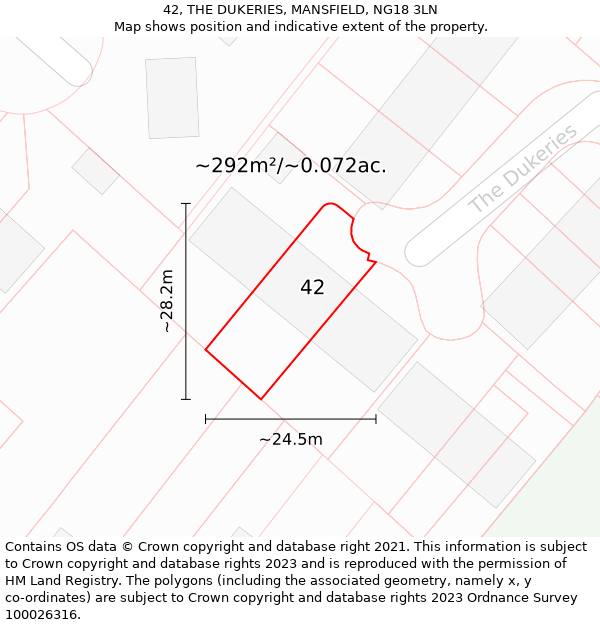 42, THE DUKERIES, MANSFIELD, NG18 3LN: Plot and title map