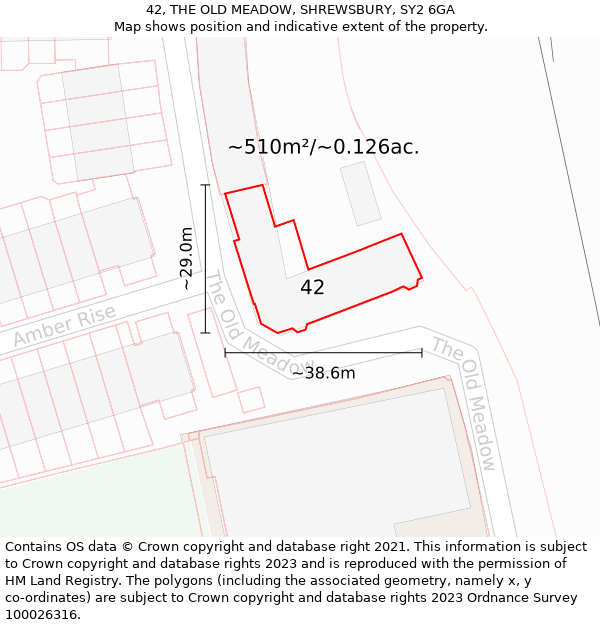 42, THE OLD MEADOW, SHREWSBURY, SY2 6GA: Plot and title map