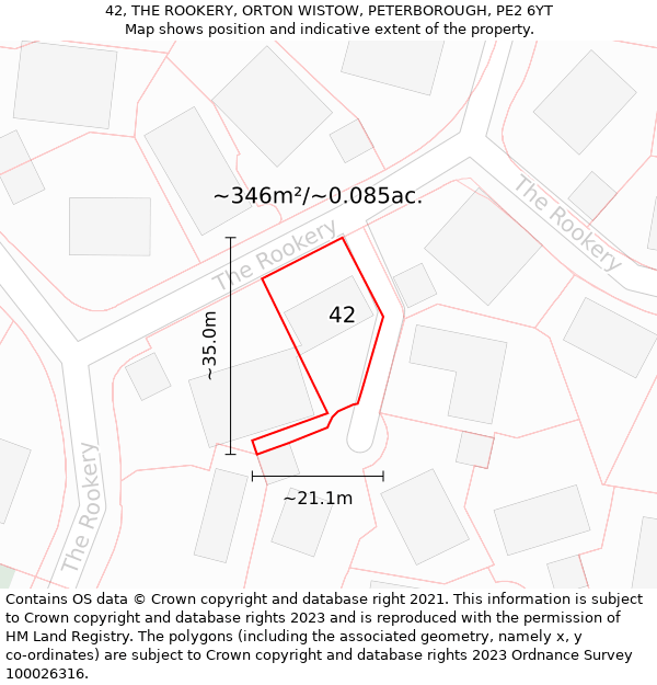 42, THE ROOKERY, ORTON WISTOW, PETERBOROUGH, PE2 6YT: Plot and title map