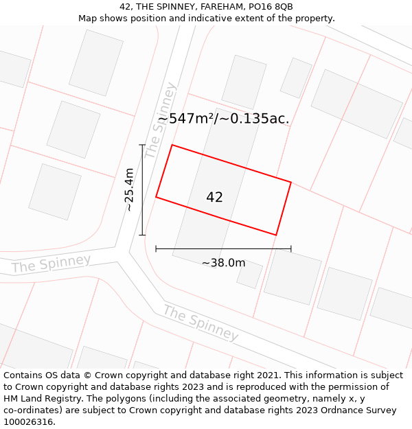 42, THE SPINNEY, FAREHAM, PO16 8QB: Plot and title map