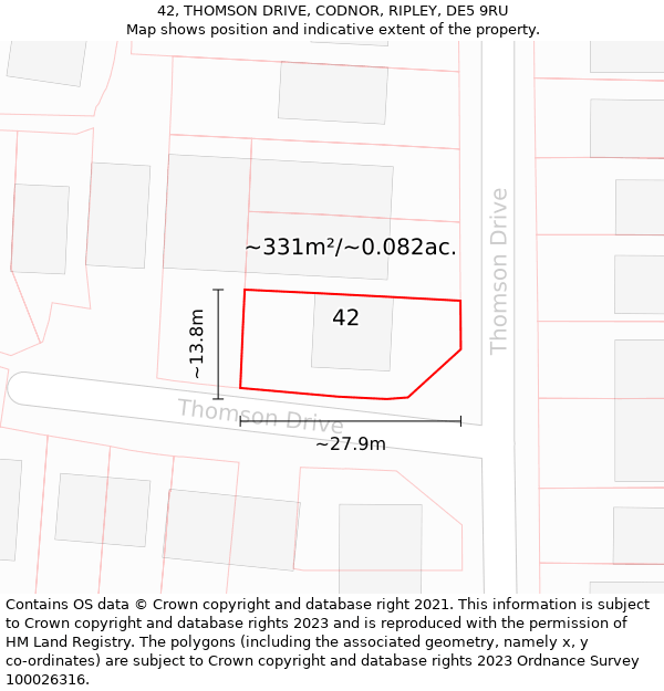 42, THOMSON DRIVE, CODNOR, RIPLEY, DE5 9RU: Plot and title map