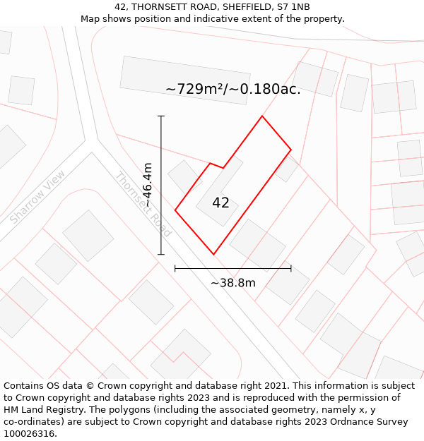 42, THORNSETT ROAD, SHEFFIELD, S7 1NB: Plot and title map