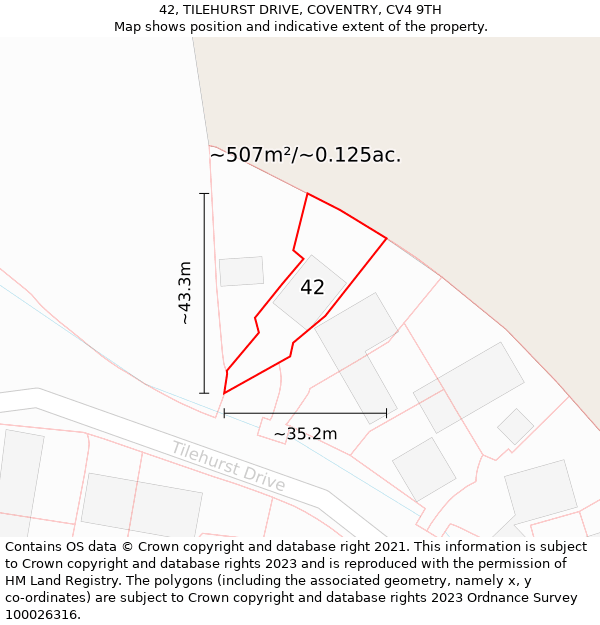 42, TILEHURST DRIVE, COVENTRY, CV4 9TH: Plot and title map