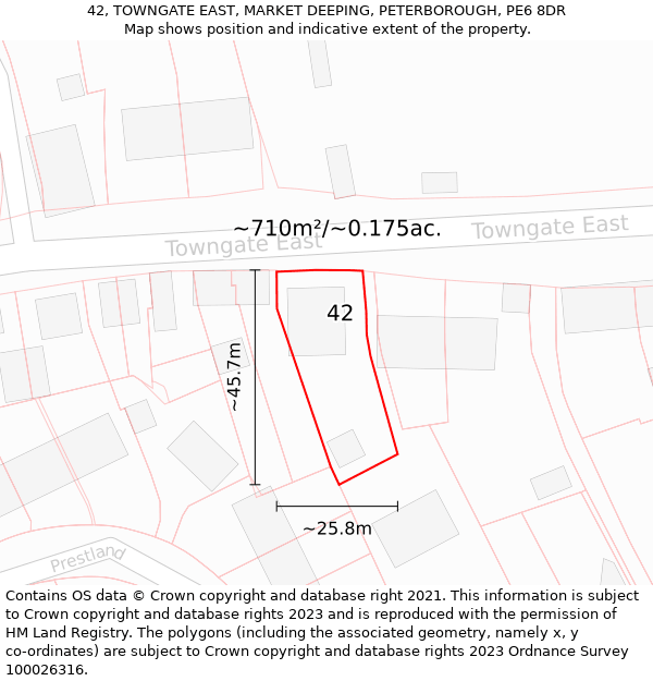 42, TOWNGATE EAST, MARKET DEEPING, PETERBOROUGH, PE6 8DR: Plot and title map