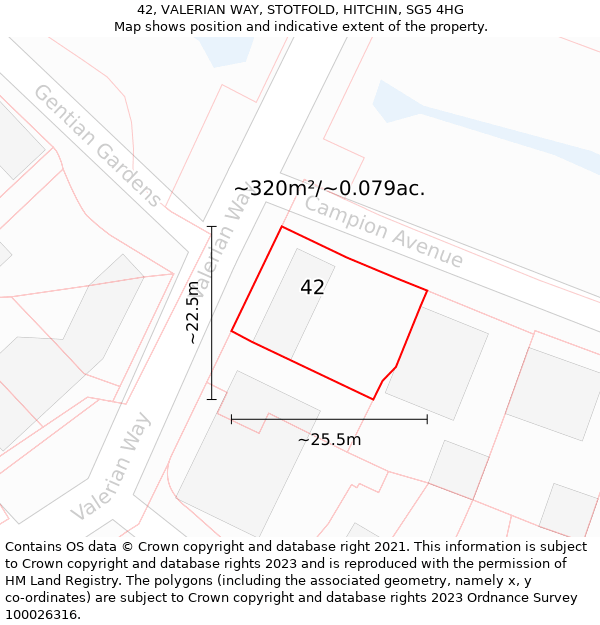 42, VALERIAN WAY, STOTFOLD, HITCHIN, SG5 4HG: Plot and title map