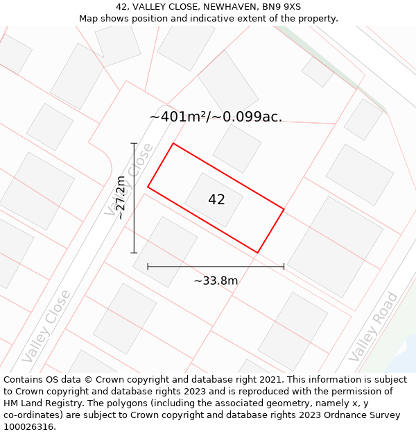 42, VALLEY CLOSE, NEWHAVEN, BN9 9XS: Plot and title map