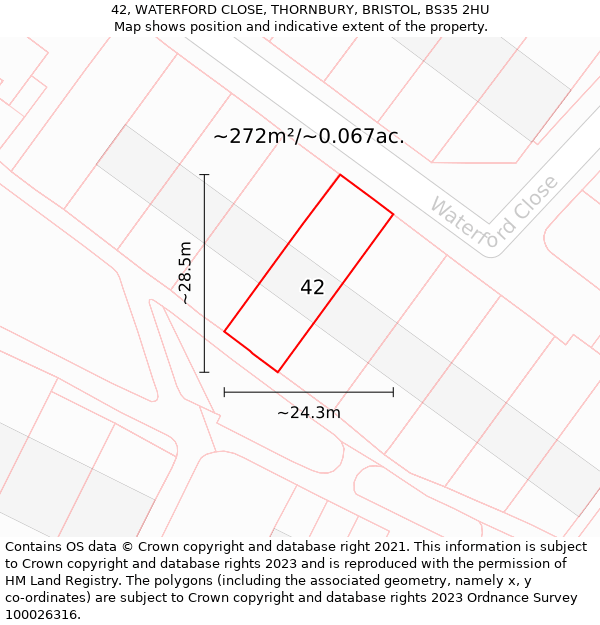 42, WATERFORD CLOSE, THORNBURY, BRISTOL, BS35 2HU: Plot and title map