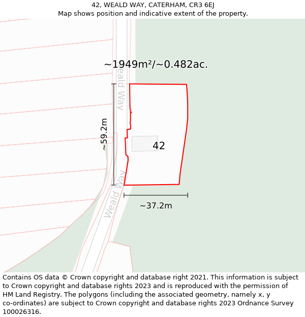 42, WEALD WAY, CATERHAM, CR3 6EJ: Plot and title map