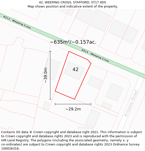 42, WEEPING CROSS, STAFFORD, ST17 0DS: Plot and title map