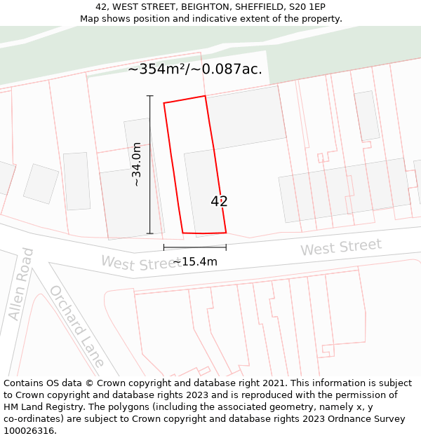 42, WEST STREET, BEIGHTON, SHEFFIELD, S20 1EP: Plot and title map
