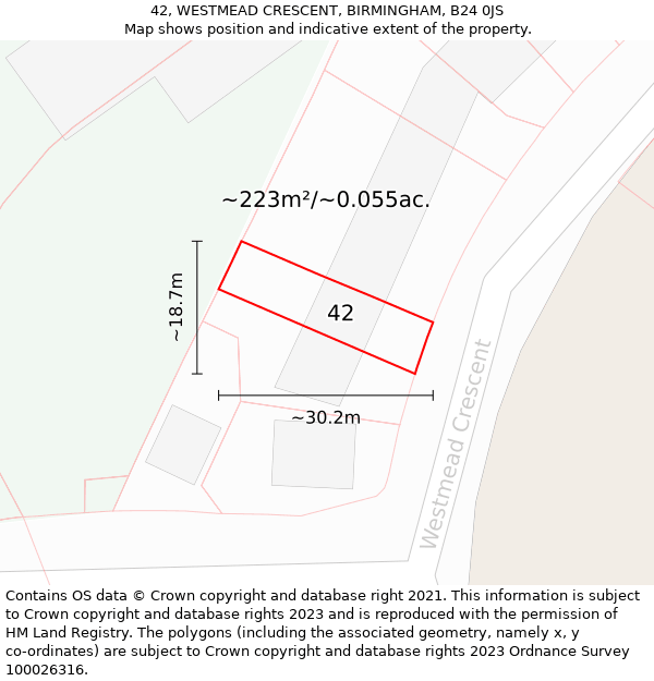 42, WESTMEAD CRESCENT, BIRMINGHAM, B24 0JS: Plot and title map