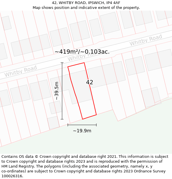 42, WHITBY ROAD, IPSWICH, IP4 4AF: Plot and title map