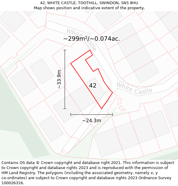 42, WHITE CASTLE, TOOTHILL, SWINDON, SN5 8HU: Plot and title map