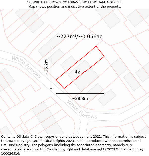 42, WHITE FURROWS, COTGRAVE, NOTTINGHAM, NG12 3LE: Plot and title map