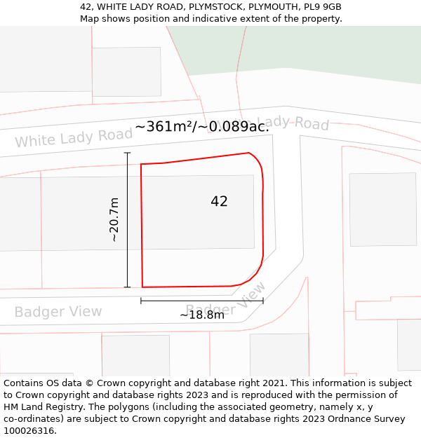 42, WHITE LADY ROAD, PLYMSTOCK, PLYMOUTH, PL9 9GB: Plot and title map