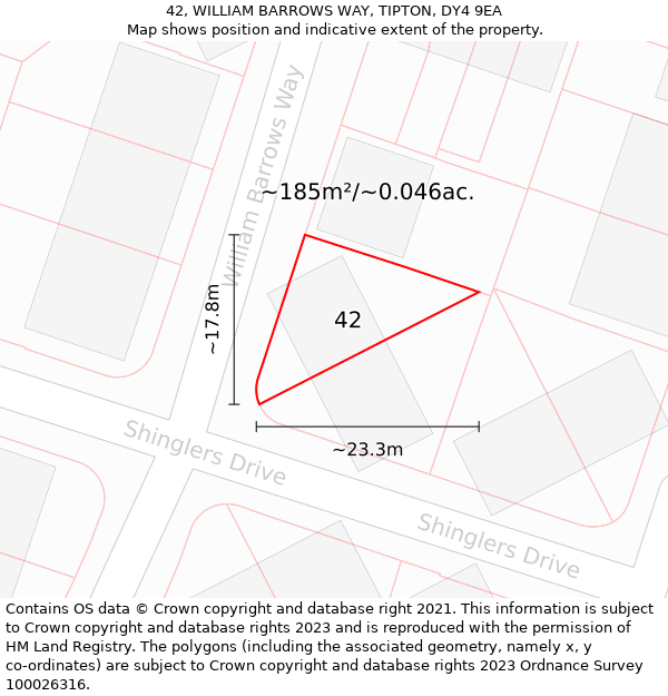 42, WILLIAM BARROWS WAY, TIPTON, DY4 9EA: Plot and title map