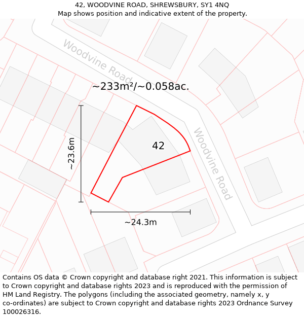 42, WOODVINE ROAD, SHREWSBURY, SY1 4NQ: Plot and title map