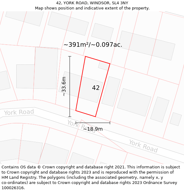 42, YORK ROAD, WINDSOR, SL4 3NY: Plot and title map
