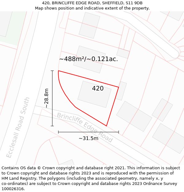 420, BRINCLIFFE EDGE ROAD, SHEFFIELD, S11 9DB: Plot and title map