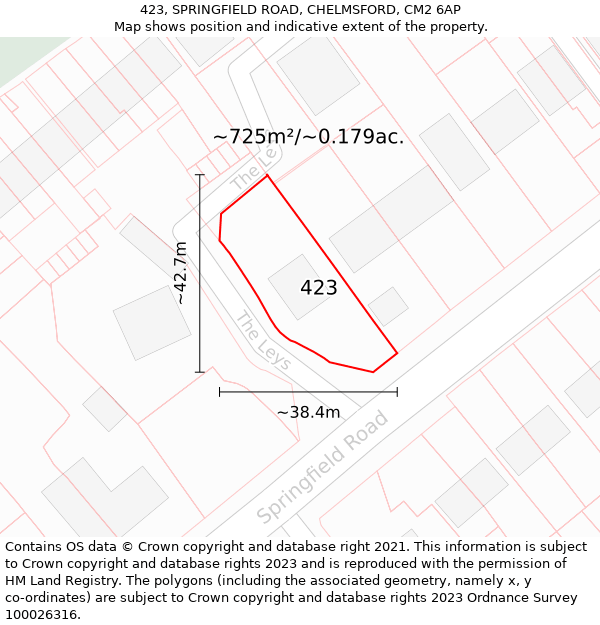 423, SPRINGFIELD ROAD, CHELMSFORD, CM2 6AP: Plot and title map