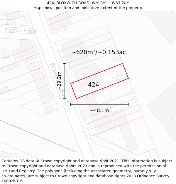 424, BLOXWICH ROAD, WALSALL, WS3 2UY: Plot and title map