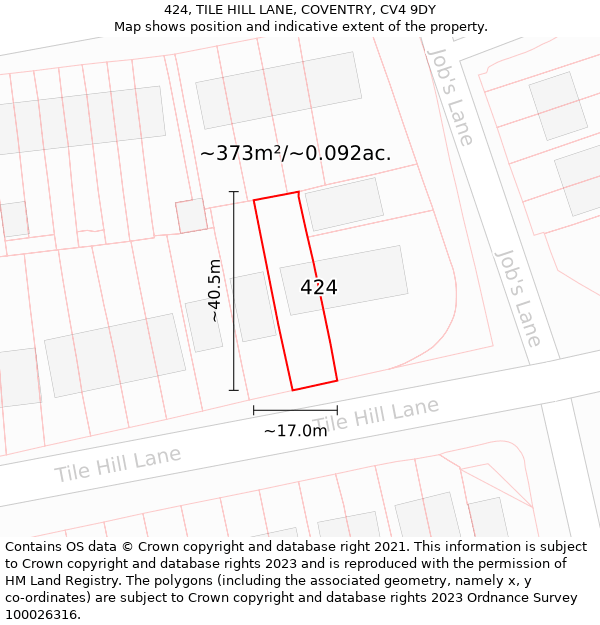 424, TILE HILL LANE, COVENTRY, CV4 9DY: Plot and title map