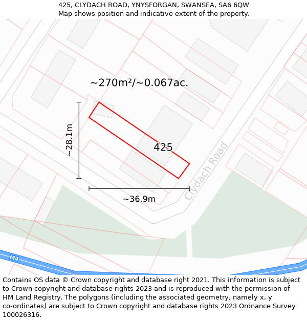 425, CLYDACH ROAD, YNYSFORGAN, SWANSEA, SA6 6QW: Plot and title map