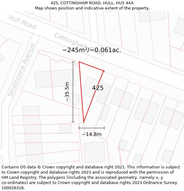 425, COTTINGHAM ROAD, HULL, HU5 4AA: Plot and title map