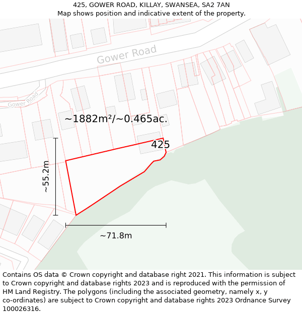 425, GOWER ROAD, KILLAY, SWANSEA, SA2 7AN: Plot and title map