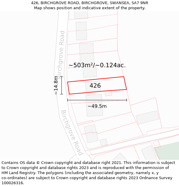 426, BIRCHGROVE ROAD, BIRCHGROVE, SWANSEA, SA7 9NR: Plot and title map