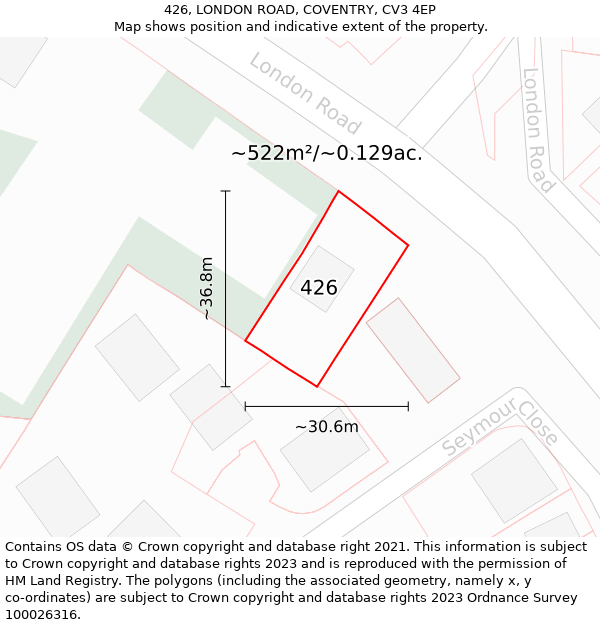 426, LONDON ROAD, COVENTRY, CV3 4EP: Plot and title map