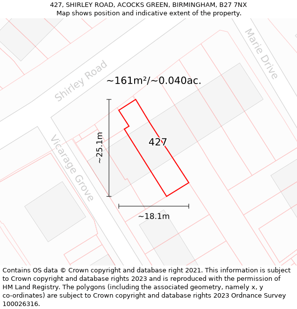 427, SHIRLEY ROAD, ACOCKS GREEN, BIRMINGHAM, B27 7NX: Plot and title map