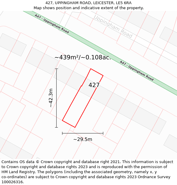 427, UPPINGHAM ROAD, LEICESTER, LE5 6RA: Plot and title map