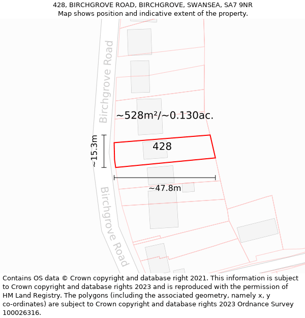 428, BIRCHGROVE ROAD, BIRCHGROVE, SWANSEA, SA7 9NR: Plot and title map