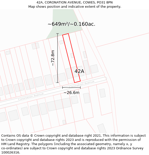 42A, CORONATION AVENUE, COWES, PO31 8PN: Plot and title map