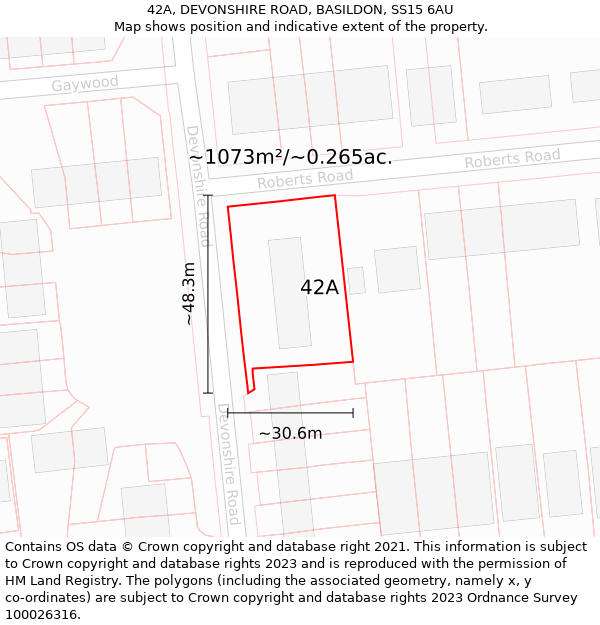 42A, DEVONSHIRE ROAD, BASILDON, SS15 6AU: Plot and title map