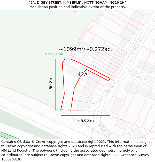 42A, DIGBY STREET, KIMBERLEY, NOTTINGHAM, NG16 2HP: Plot and title map