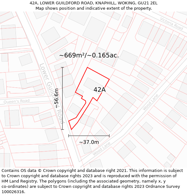 42A, LOWER GUILDFORD ROAD, KNAPHILL, WOKING, GU21 2EL: Plot and title map