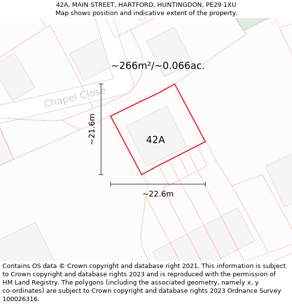 42A, MAIN STREET, HARTFORD, HUNTINGDON, PE29 1XU: Plot and title map