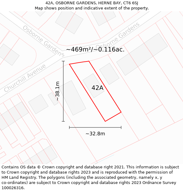 42A, OSBORNE GARDENS, HERNE BAY, CT6 6SJ: Plot and title map