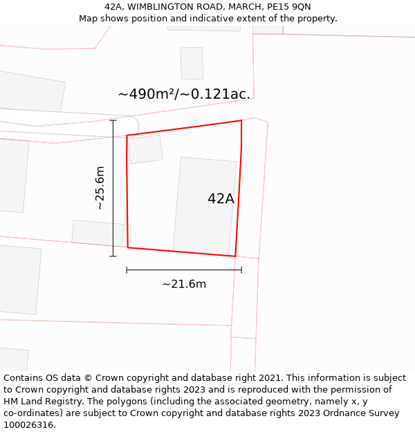 42A, WIMBLINGTON ROAD, MARCH, PE15 9QN: Plot and title map