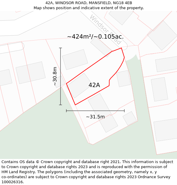 42A, WINDSOR ROAD, MANSFIELD, NG18 4EB: Plot and title map