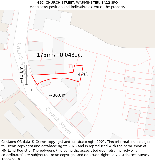 42C, CHURCH STREET, WARMINSTER, BA12 8PQ: Plot and title map