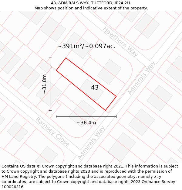 43, ADMIRALS WAY, THETFORD, IP24 2LL: Plot and title map