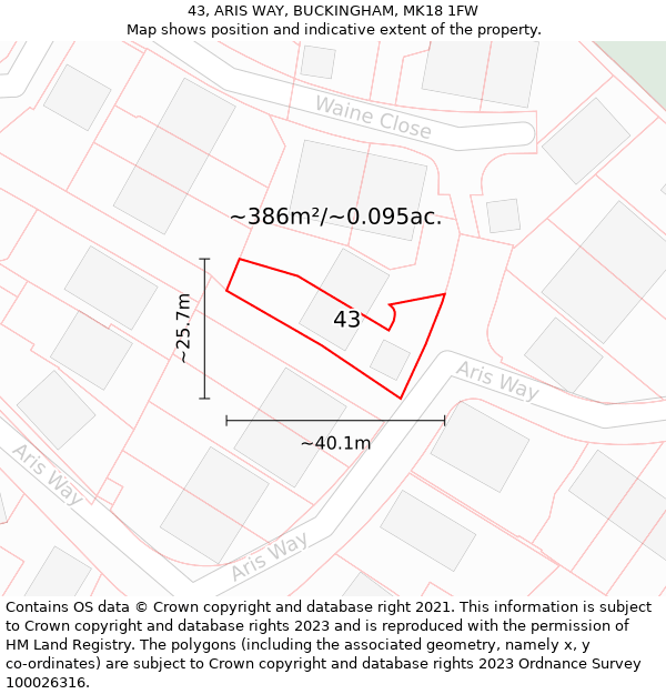 43, ARIS WAY, BUCKINGHAM, MK18 1FW: Plot and title map